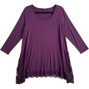 Cable & Gauge Woman Purple Crochet Lace Trim Tunic Top Plus Size 2X Long Sleeve